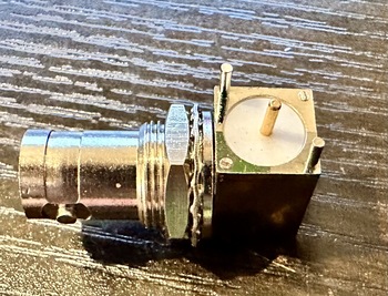 The BNC connector, as modified to fit onto the protoboard